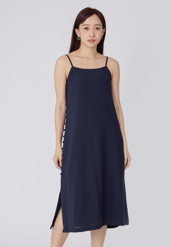 Emily Side Buttoned Dress - Navy