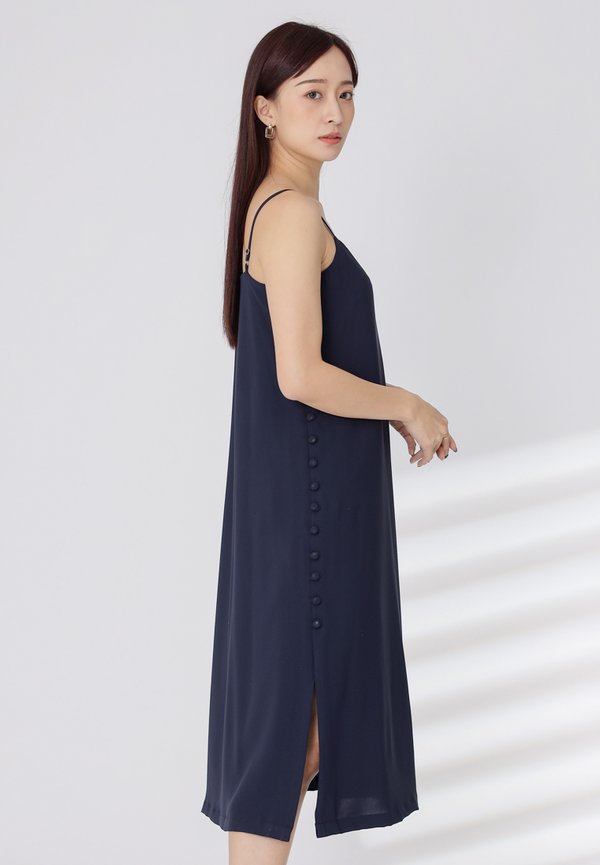 Emily Side Buttoned Dress - Navy