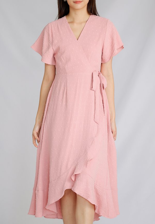 Talisha Surplice Wrapped Midi Dress - Pink