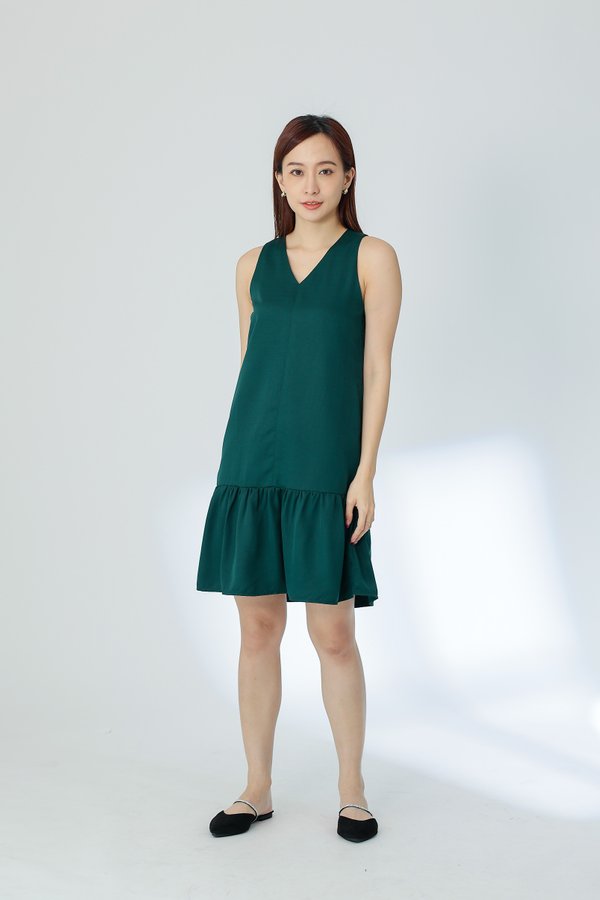 Hova Ruffles Shift Dress - Emerald