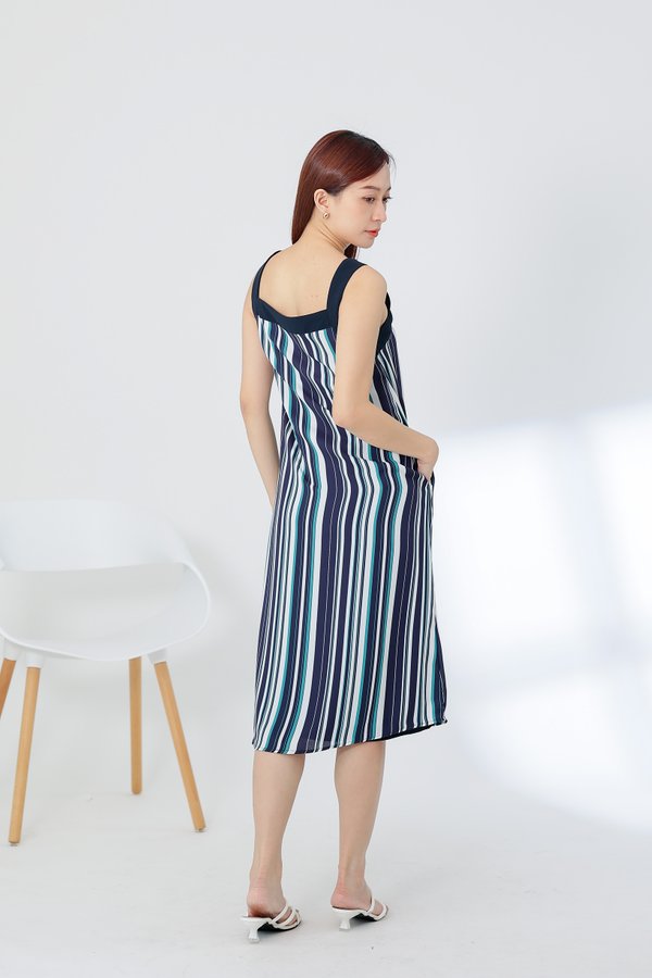 Genna Square Neck Midi Dress - Stripes