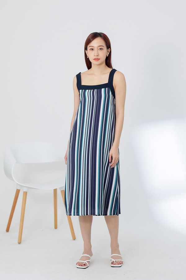 Genna Square Neck Midi Dress - Stripes