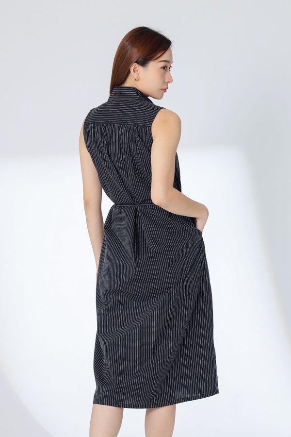 Mirren Sleeveless Shirt Dress - BW Stripes