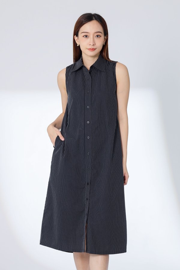 Mirren Sleeveless Shirt Dress - BW Stripes