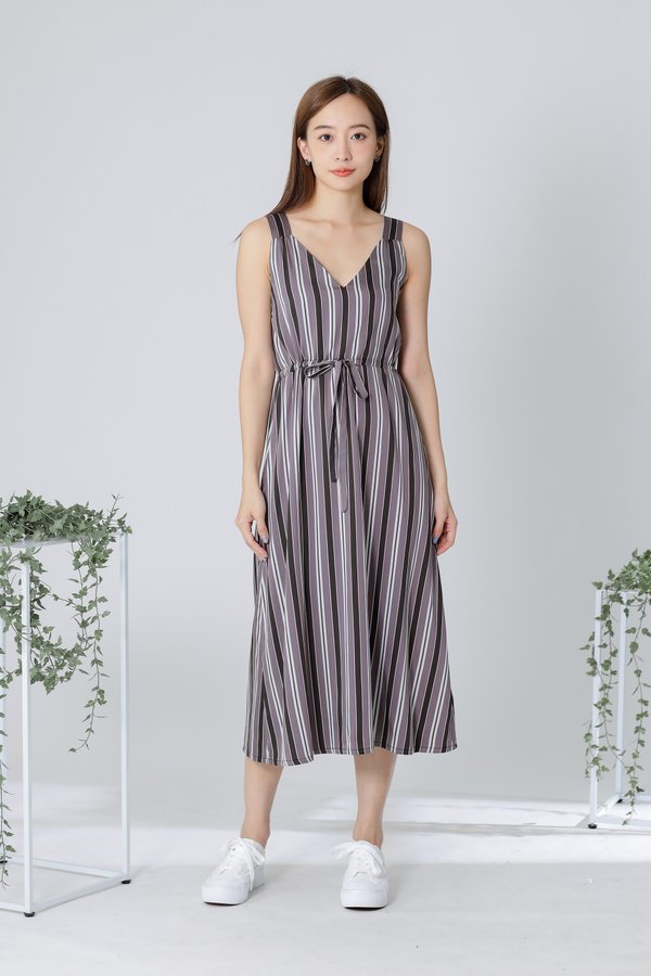 Finley Stripe Drawstring Dress - Brown