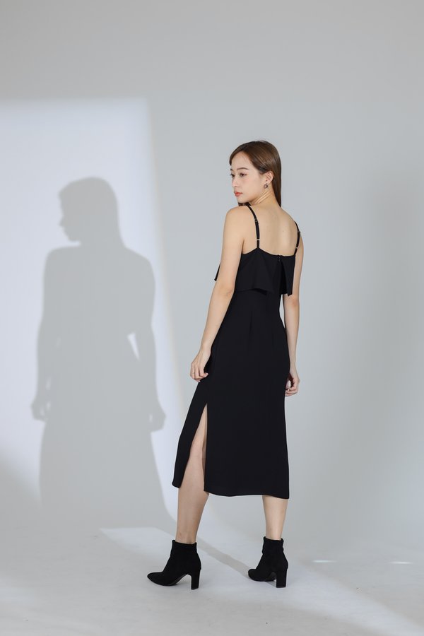 Freya Side Slit Cami Dress - Black