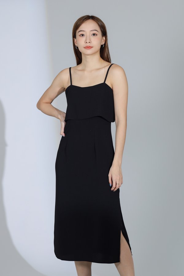 Freya Side Slit Cami Dress - Black