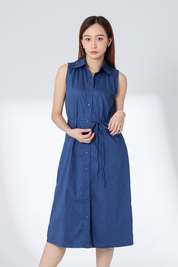 Mirren Sleeveless Shirt Dress - Blue