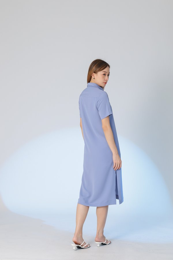 Vivian Collared Shirt Dress - Blue