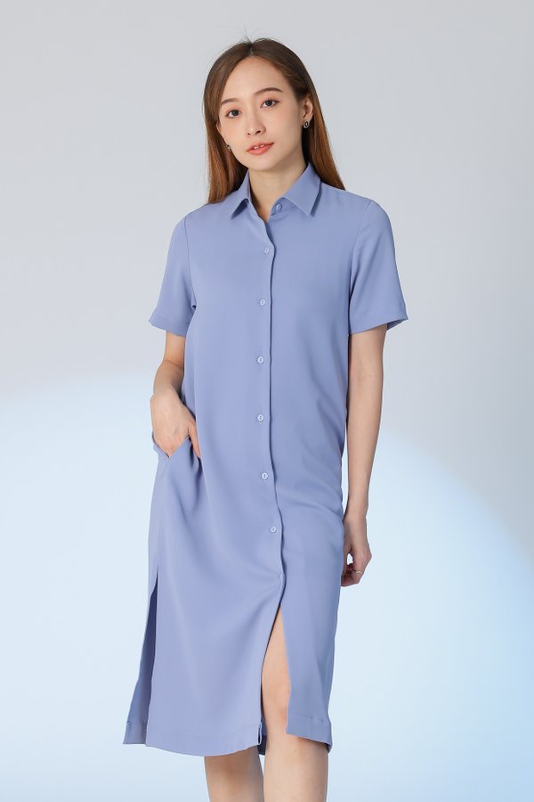 Vivian Collared Shirt Dress - Blue