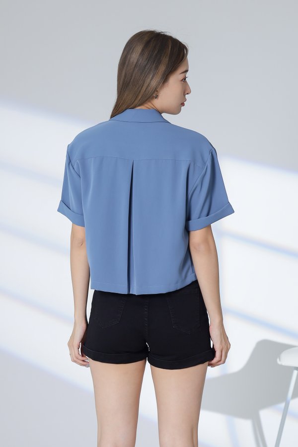Ennis Notched Collar Top - Blue