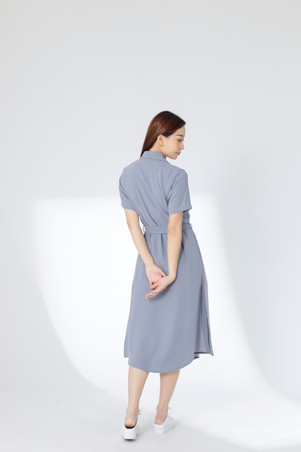 Kelsy Collared Button Down Dress - Grey