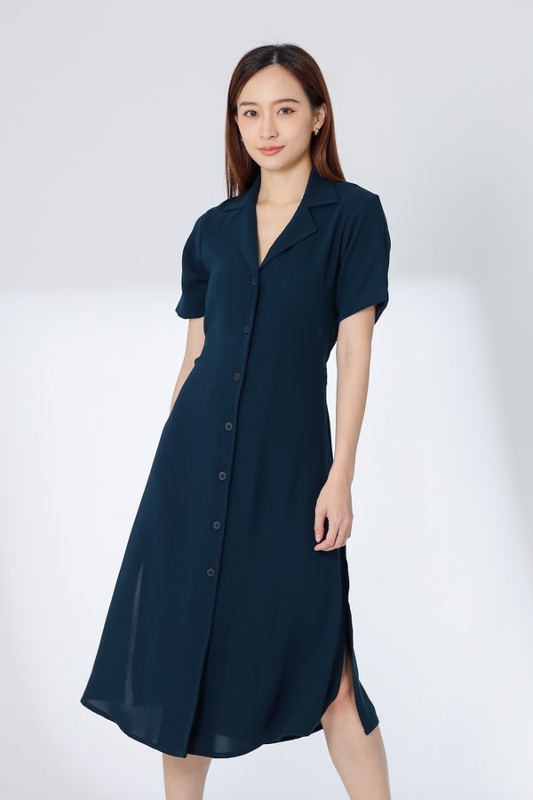 Kelsy Collared Button Down Dress - Teal
