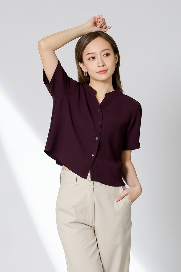 Brandi Mandarin Collar Shirt - Plum