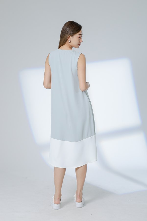 Camille Colour Block Dress - Sage/Ivory