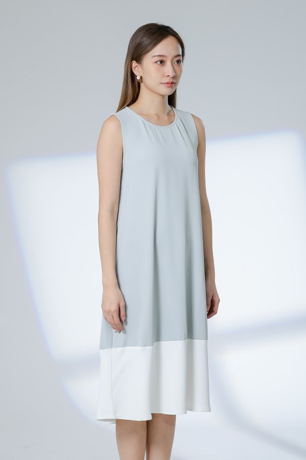 Camille Colour Block Dress - Sage/Ivory