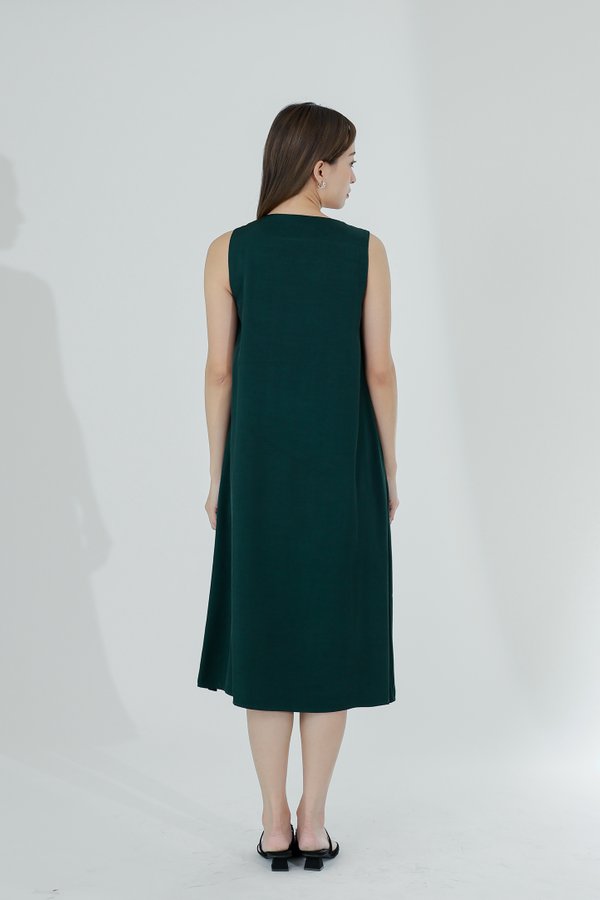 Huda V Cut Midi Dress - Emerald