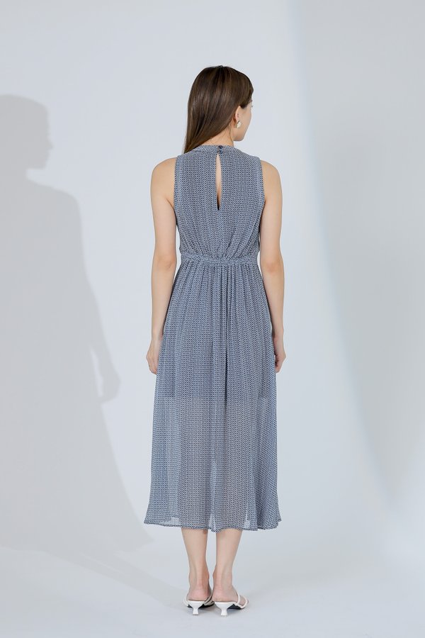 Lana Padded Printed Midi Dress - Blue
