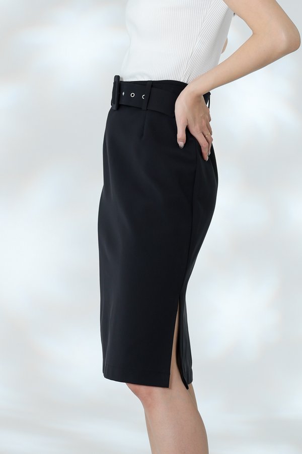 Natasha Side Slit Skirt - Black