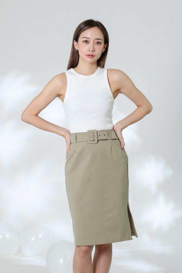 Natasha Side Slit Skirt - Khaki