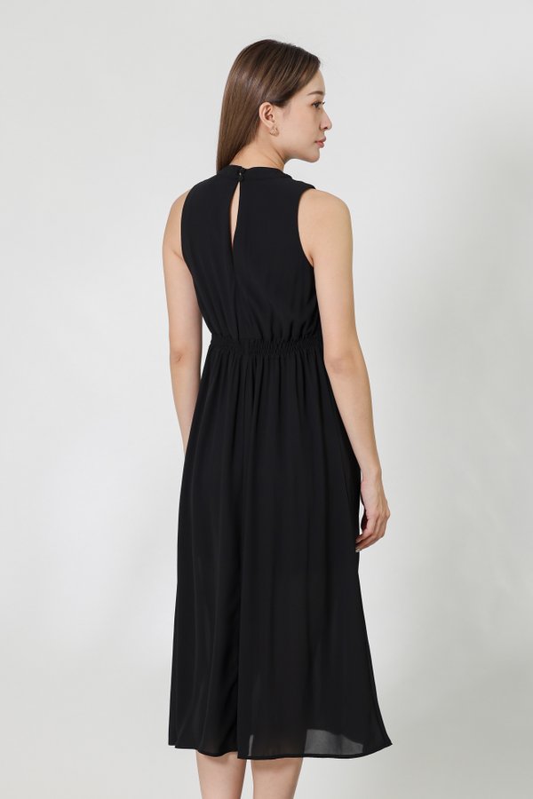 Lana Padded Midi Dress - Black