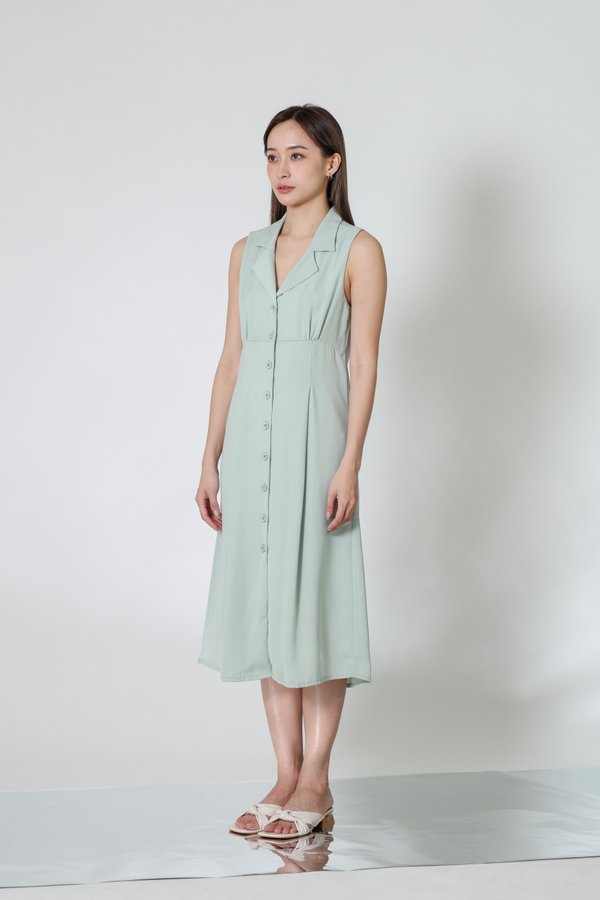 Valene Button-Down Collared Dress - Mint