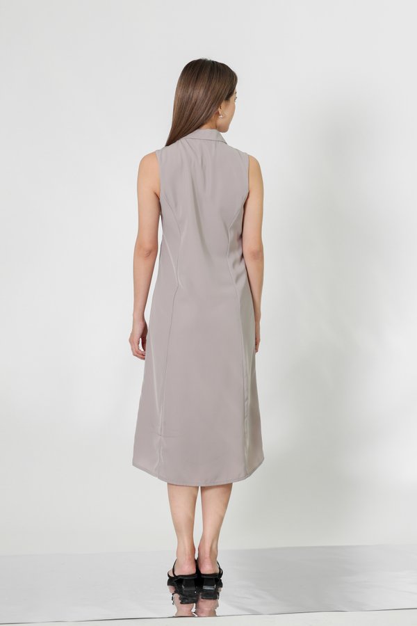 Valene Button-Down Collared Dress - Oat