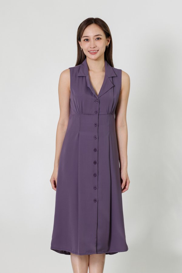 Valene Button-Down Collared Dress - Lavender