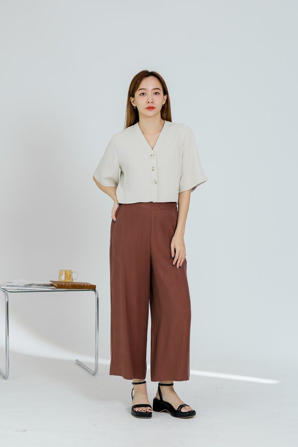 Luca Side Elastic Cropped Pant - Chocolate