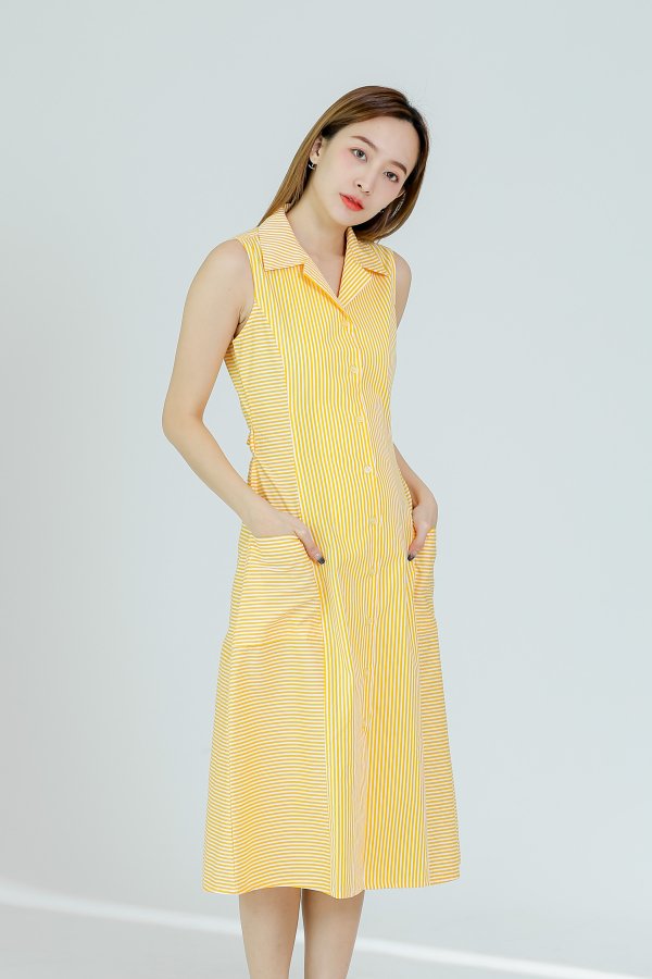 Yvonne Striped Shirt Dress - Yellow