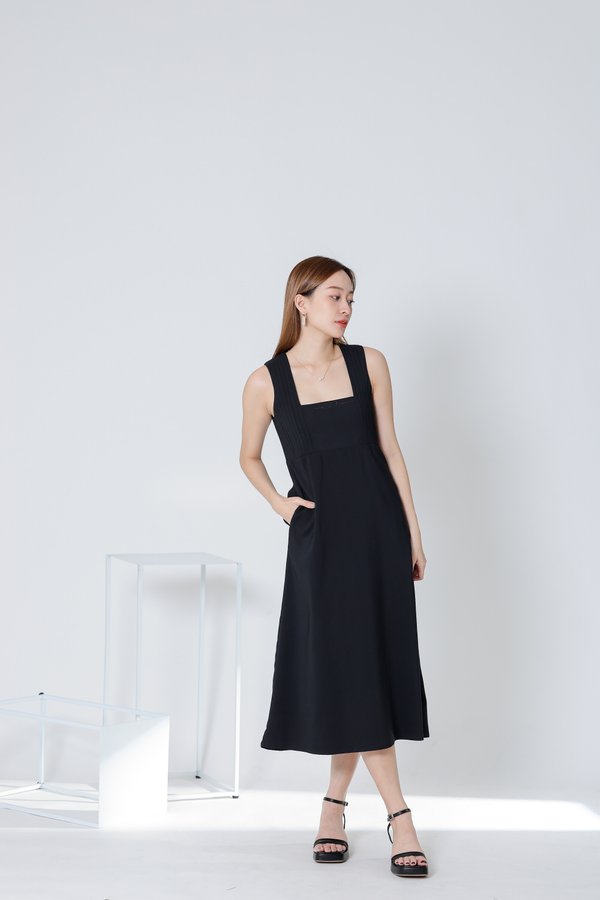 Diane Square Neck Midi Dress - Black