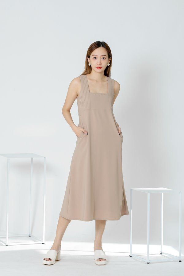 Diane Square Neck Midi Dress - Khaki