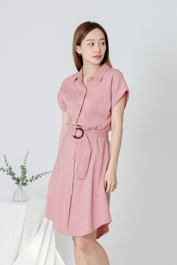 Paulinn Linen Shirt Dress - Pink