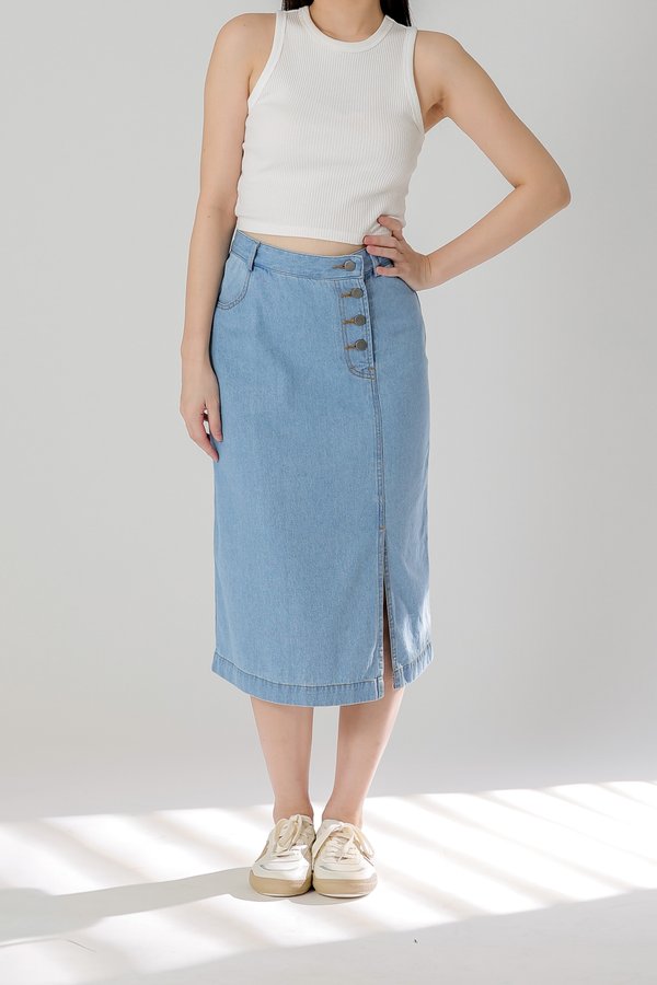 Jackie Front Slit Skirt - Lt Blue