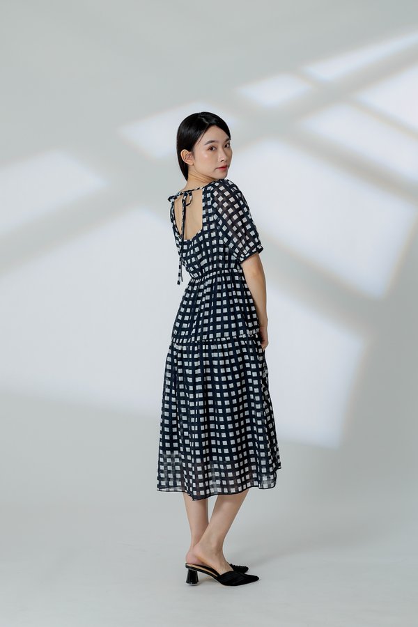 Auden Back Tie Up Tiered Dress - Checks