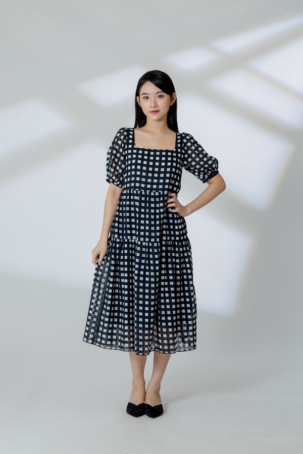 Auden Back Tie Up Tiered Dress - Checks