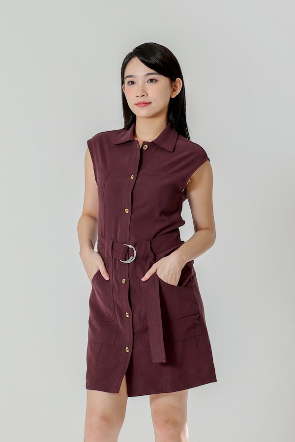 Claire Safari Shift Dress - Plum