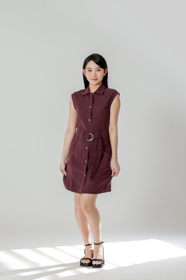 Claire Safari Shift Dress - Plum