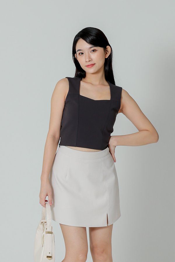 Cora Sweetheart Cropped Top - Dk Grey