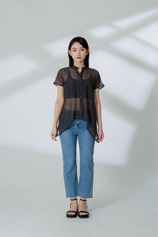 Jamie Sheer Mandrain Collar Blouse - Charcoal