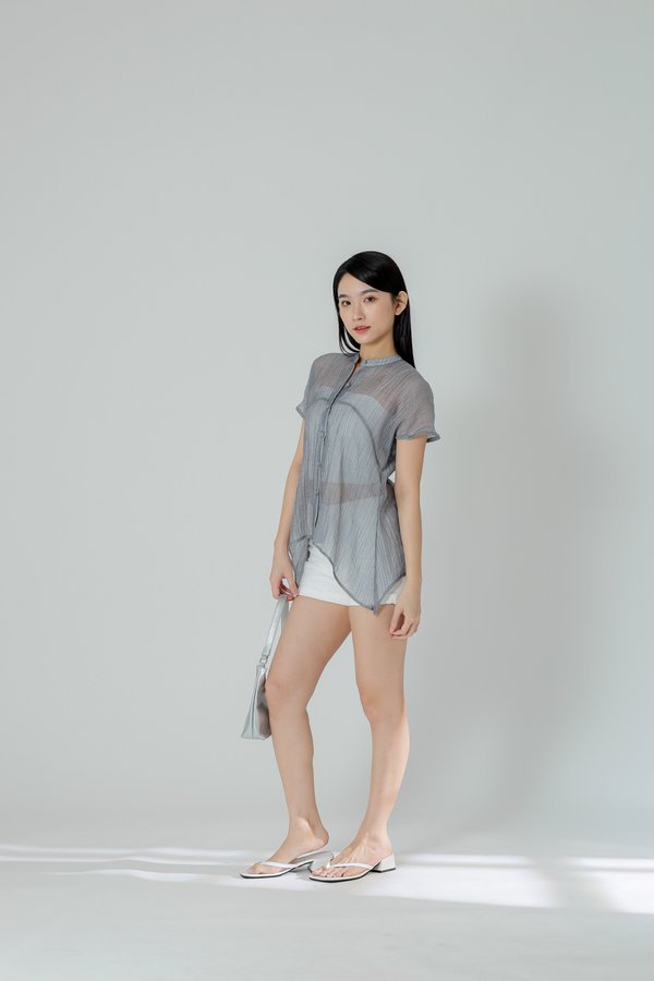 Jamie Sheer Mandrain Collar Blouse - Grey