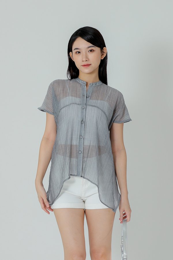 Jamie Sheer Mandrain Collar Blouse - Grey