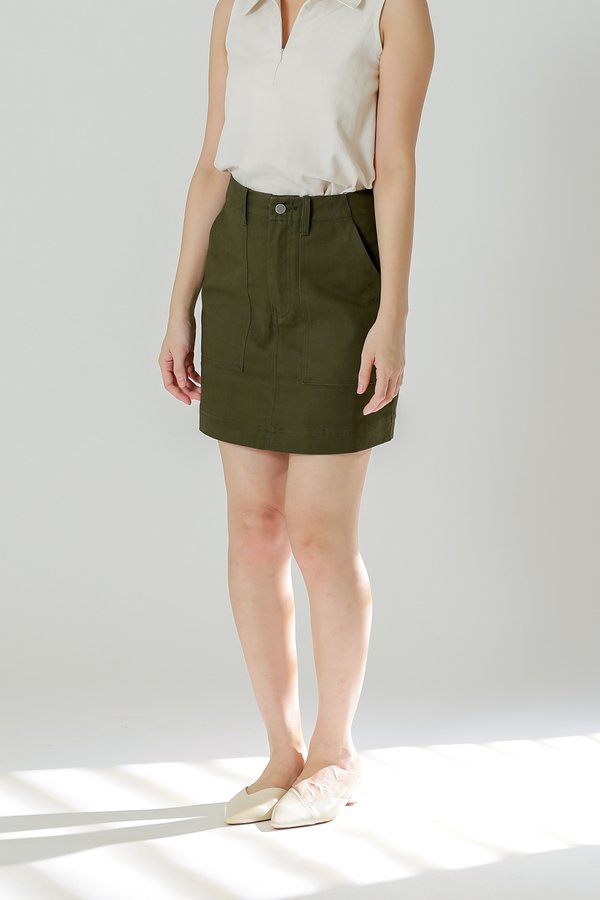 Maxine Patch Pocket Skirt - Army Green