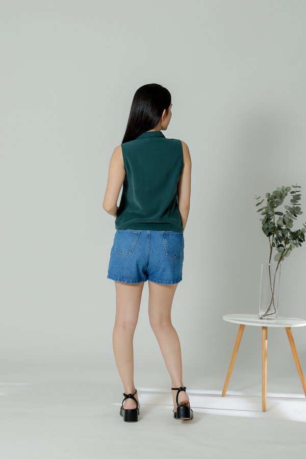 Ella Zip Collar Top - Emerald