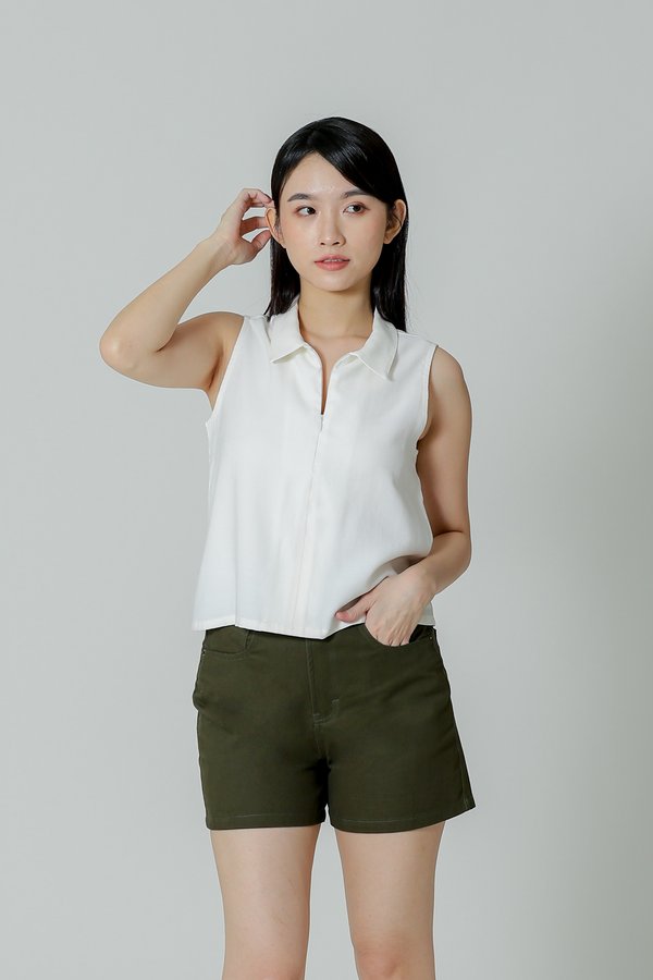 Ella Zip Collar Top - Ivory