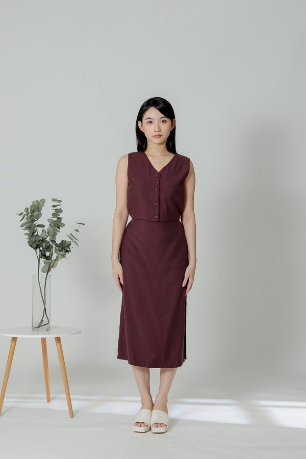 Olivia V-Neck Open Slit Dress - Plum