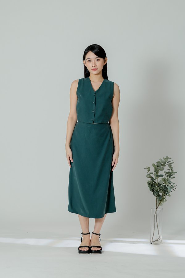 Olivia V-Neck Open Slit Dress - Emerald