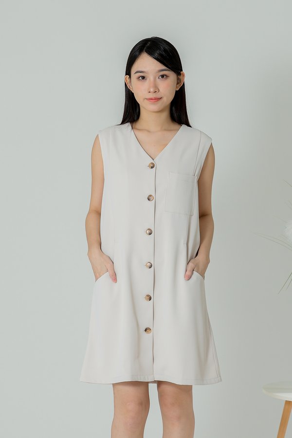 Shalom Button Down Dress - Beige