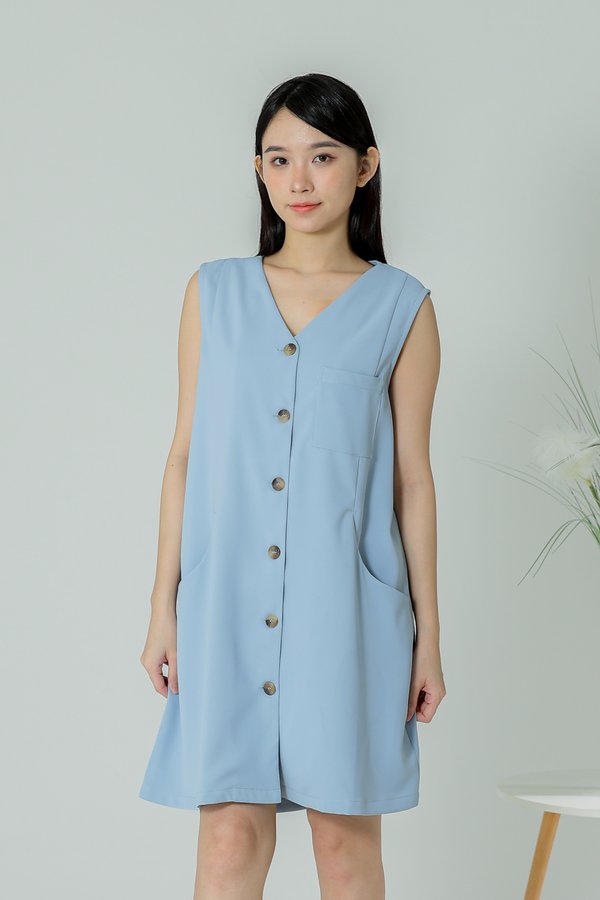 Shalom Button Down Dress - Blue