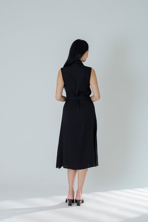 Fran Midi Shirt Dress - Black